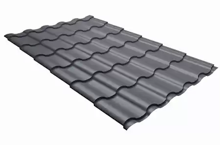 Металлочерепица Гранд Лайн / Grand Line, коллекция Kredo, 0,5 Satin Zn 140, цвет RAL 9006 (светлый алюминий)
