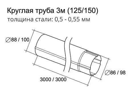 Труба водосточная круглая Grand Line 90 мм, длина 3.0 м, черный RAL 9005