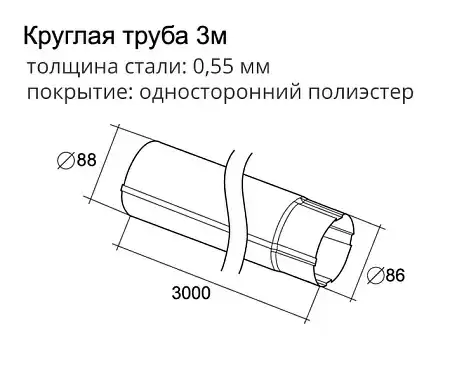 Труба круглая Optima Grand Line, 3.0 м, покрытие PE, RAL 7024 мокрый асфальт