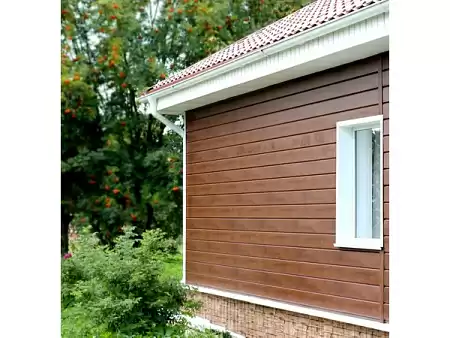 Металлический сайдинг Гранд Лайн / Grand Line профиль ЭкоБрус, Print elite 0.45, цвет Golden Wood (Золотой дуб)