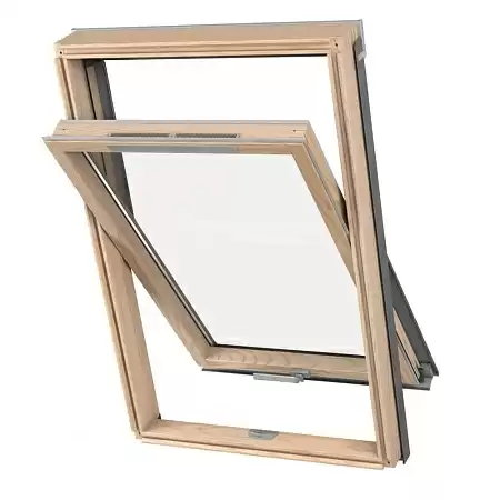 Деревянное двухкамерное мансардное окно с вентклапапном Dakea KAV B1500 C2A, 55x78