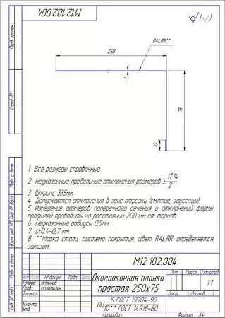 Околооконная планка простая Grand Line (Гранд Лайн), PE, 250х75 мм