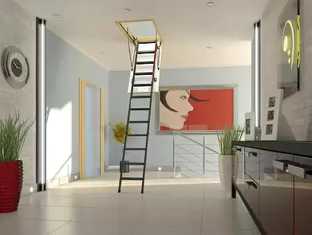 Чердачная лестница Fakro LMK металлическая с поручнем 70*130*280 см