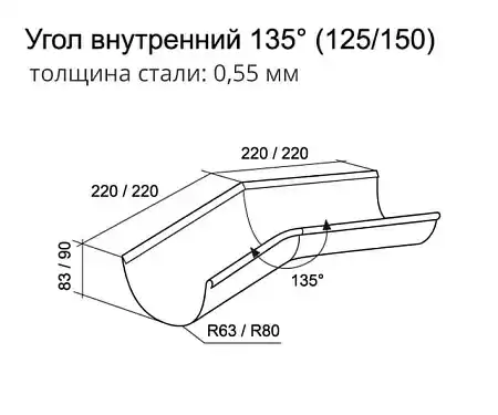 Угол желоба внутренний 135º Grand Line 125 мм, кирпичный RAL 8004