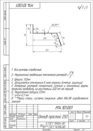 Отлив простой Grand Line (Гранд Лайн), PE, 250 мм