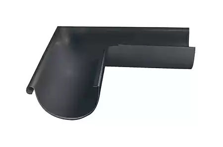 Угол желоба внешний полукруглый, 90° D125/90 Grand Line  PE Matt, RAL 7024 мокрый асфальт