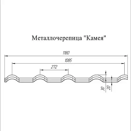 Металлочерепица Гранд Лайн / Grand Line, коллекция Kamea, 0,5 Satin Zn 140, цвет RAL 8004 (терракота)