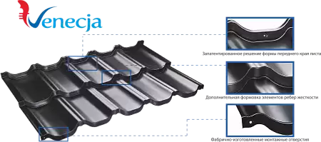 Металлочерепица BudMat (БудМат), коллекция Венеция, D-Matt 0.5, цвет Ral 8004 (кирпичный)