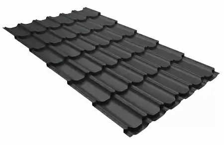 Металлочерепица Гранд Лайн / Grand Line, коллекция Kvinta plus, 0,5 Satin Matt Zn 180, цвет RAL 7024 (мокрый асфальт)