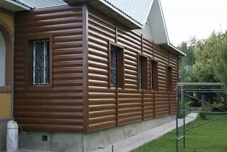 Металлический сайдинг Гранд Лайн / Grand Line профиль Блок-хаус new, Print premium 0.45, цвет Antique Wood (Античный дуб)