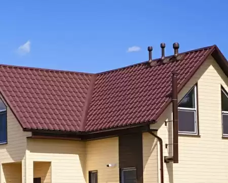 Металлочерепица Гранд Лайн / Grand Line, коллекция Kamea, 0,5 Rooftop бархат Zn 180, цвет RR 32 (темно-коричневый)