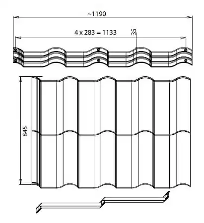 Металлочерепица BudMat (БудМат), коллекция Феррара, D-Matt 0.5, цвет Ral 9005 (черный)
