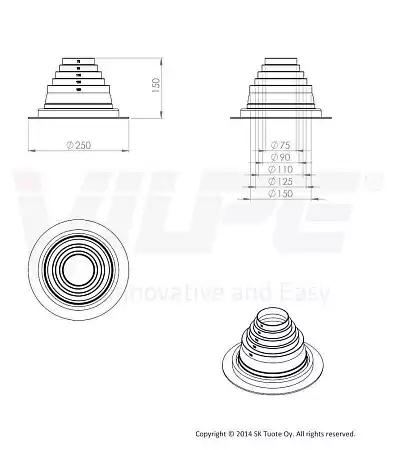 Roofseal - 2 комплект уплотнитель Ø 75-150 мм Vilpe (Вилпе) черный