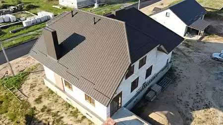 Металлочерепица Гранд Лайн / Grand Line, коллекция Kvinta plus, 0,5 Satin Zn 140, цвет RR 32 (темно-коричневый)