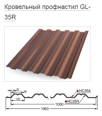 Профнастил HC35R Гранд Лайн / Grand Line 0,45 PE Zn 100-180, цвет RAL 7004 (сигнально-серый)