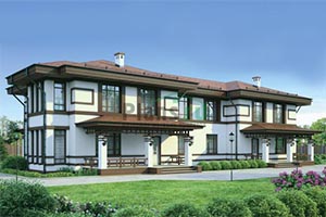 Двухэтажный кирпичный дом 27,1х14,8, проект 54-73, дуплекс Двухэтажный кирпичный дом 27,1х14,8, проект 54-73, дуплекс
