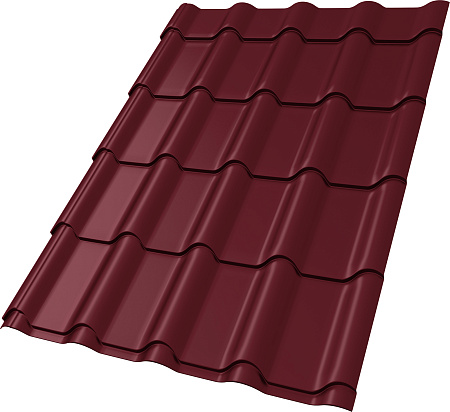 Металлочерепица Гранд Лайн / Grand Line, коллекция Kamea, 0.5 Satin Zn 140, цвет RAL 3005 (красное вино)