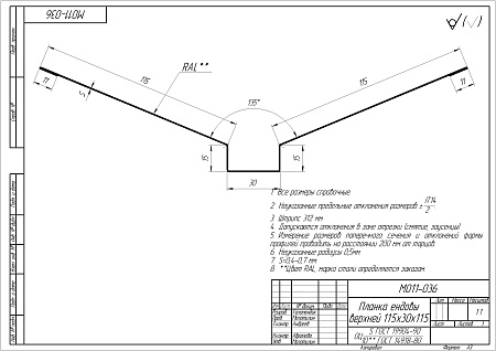 Ендова верхняя Grand Line (Гранд Лайн), покрытие Rooftop бархат 0.5, 115х30х115 мм, цвета по каталогу RAL и RR