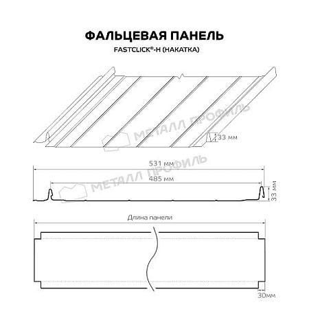 Фальцевая панель Металл Профиль FASTCLICK-Н VikingMP E 0.5, серый графит RAL7024