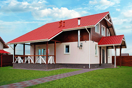 Металлочерепица Гранд Лайн / Grand Line, коллекция Kredo, 0.5 Satin Zn 140, цвет RAL 3009 (оксидно-красный)