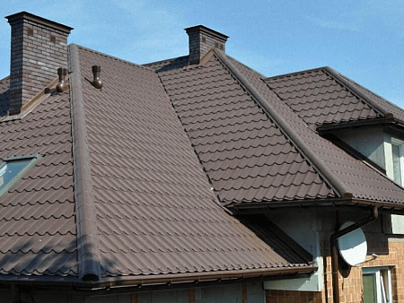 Металлочерепица Гранд Лайн / Grand Line, коллекция Kredo, 0,5 Satin Zn 140, цвет RR 32 (темно-коричневый)