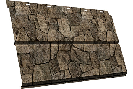 Металлический сайдинг Гранд Лайн / Grand Line профиль ЭкоБрус новый 3D, Принт Элит  0.45 с пленкой, Королевский камень TwinColor