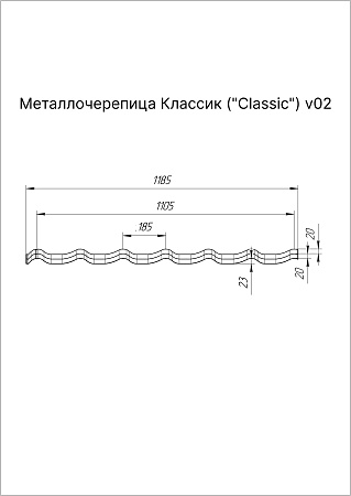 Металлочерепица Гранд Лайн / Grand Line, коллекция Classic, 0,5 PurPro Zn275, цвет RAL 9005 (черный)