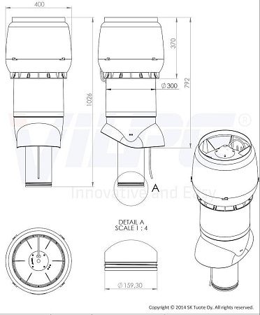 P-Вентилятор XL Е220/160/700 Vilpe (Вилпе), воздушный поток около 860 м3\ч, зеленый