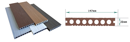 Террасная доска Практик моноколор Terrapol / Террапол ДПК пустотелая с пазом, 4000х147х23 мм, цвет яшма