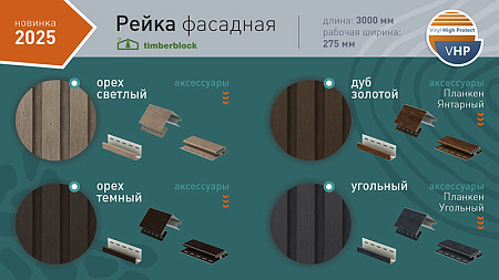 Сайдинг Timberblock Ю-Пласт, рейка фасадная, орех светлый, 3000х275