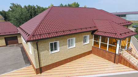 Металлочерепица Гранд Лайн / Grand Line, коллекция Kredo, 0,5 Satin Zn 140, цвет RAL 3005 (красное вино)