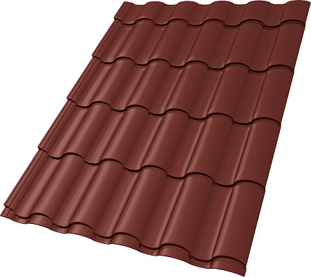 Металлочерепица Гранд Лайн / Grand Line, коллекция Kredo, 0.5 Satin Zn 140, цвет RAL 3009 (оксидно-красный)