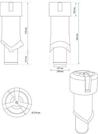 Изолированный вентиляционный выход Pipe-VT 150 Krovent (Кровент) для помещений, зеленый