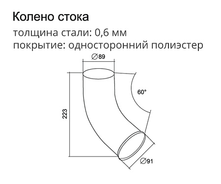 Колено стока D125/90 Grand Line PE, RAL 7024 мокрый асфальт