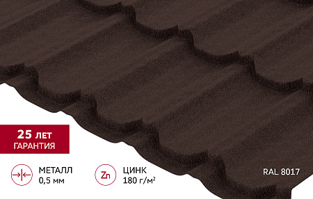 Металлочерепица Гранд Лайн / Grand Line, коллекция Kvinta плюс, 0.5 Satin Matt Zn 180, цвет RAL 8017 (шоколад) Металлочерепица Гранд Лайн / Grand Line, коллекция Kvinta плюс, 0.5 Satin Matt Zn 180, цвет RAL 8017 (шоколад)