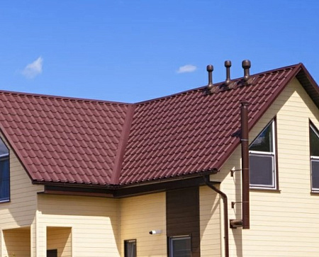 Металлочерепица Гранд Лайн / Grand Line, коллекция Kamea, 0,5 Rooftop бархат Zn 180, цвет RAL 7016 (антрацитово-серый)