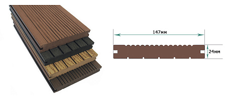 Террасная доска Классик Terrapol / Террапол ДПК полнотелая с пазом, 3000х147х24 мм, цвет арахис