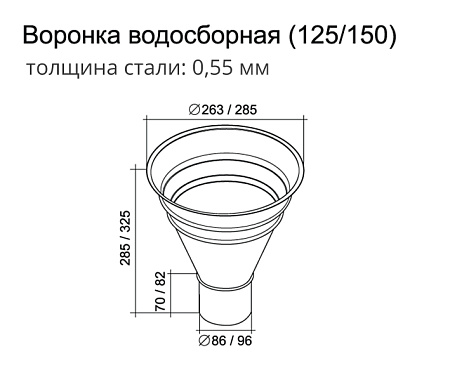 Воронка водосточная водосборная Grand Line PU 250/90 мм, темно-коричневый RR 32