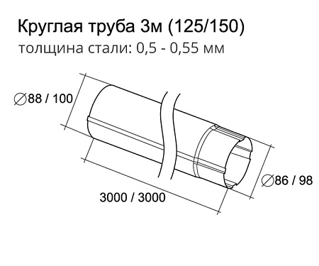 Труба водосточная круглая Grand Line 90 мм, длина 3.0 м, белый RAL 9003