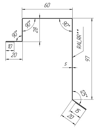 Планка торцевая для фальцевой кровли Гранд Лайн / Grand Line, 65х97 мм, Satin 0.5