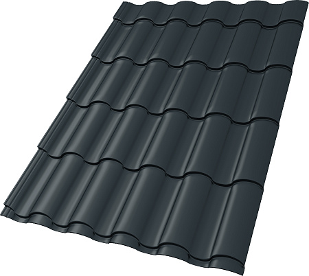 Металлочерепица Гранд Лайн / Grand Line, коллекция Kredo, 0.5 Satin Zn 140, цвет RAL 7016 (антрацитово-серый)