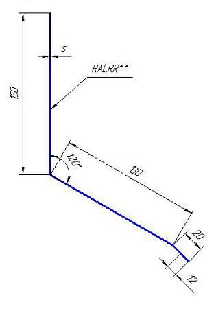 Планка примыкание верхнее к стене фальц Гранд Лайн / Grand Line, 150х130х20 мм, Drap 0.45