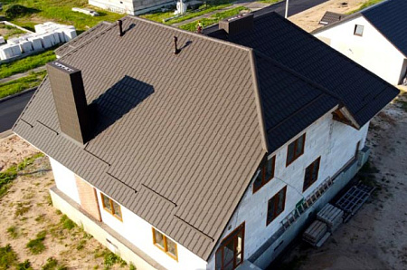 Металлочерепица Гранд Лайн / Grand Line, коллекция Kvinta Plus, 0,5 PurLite Matt Zn180, цвет RR 32 (темно-коричневый)