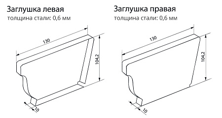 Заглушка желоба левая Vortex / Вортекс Гранд Лайн, ZN (цинк)