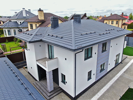 Металлочерепица Гранд Лайн / Grand Line, коллекция Kvinta плюс, 0.5 Satin Matt Zn 180, цвет RAL 7024 (мокрый асфальт)