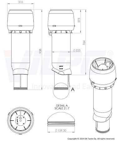 Р-Вентилятор E220/160/700 Vilpe (Вилпе), воздушный поток около 860 м3\ч, коричневый