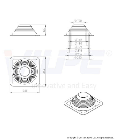 Roofseal - 4/7 комплект уплотнитель Ø 150-280 мм Vilpe (Вилпе) черный