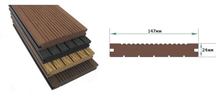 Террасная доска Классик Terrapol / Террапол ДПК полнотелая с пазом, 4000х147х24 мм, цвет арахис