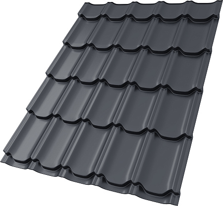 Металлочерепица Гранд Лайн / Grand Line, коллекция Kvinta плюс, 0.5 Satin Zn 140, цвет RAL 7024 (мокрый асфальт)