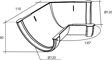 Угол желоба 135º универсальный ПВХ Grand Line 120 мм, RAL 6005 зелёный мох